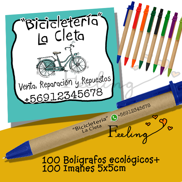 100 bolígrafos ecológicos + 100 imanes 5x5cm